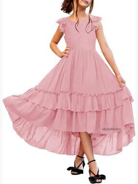 Girls Lace Ruffle A-Line Formal Wedding Flower Girl Dress 6-12